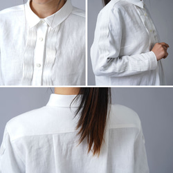 [wafu] [訂製] 稍薄亞麻細褶長袖襯衫 40 支/白色 [M 碼] t013b-wht1-m 第10張的照片