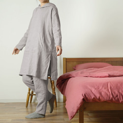 中厚亞麻連帽上衣和下衣套裝 Roomwear 睡衣/Ash Pearl r014a-asp2 第6張的照片