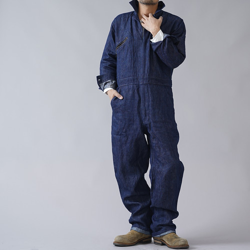 wafu】【受注製作】厚地リネンデニムつなぎ リネン100