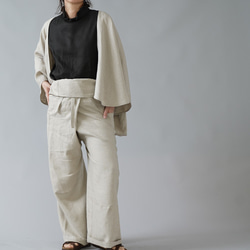【見習い製作品】中厚リネン タイパンツ linen wide pants/亜麻ナチュラル b021a-amn2 3枚目の画像