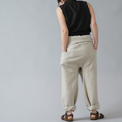 【見習い製作品】中厚リネン タイパンツ linen wide pants/亜麻ナチュラル b021a-amn2 7枚目の画像