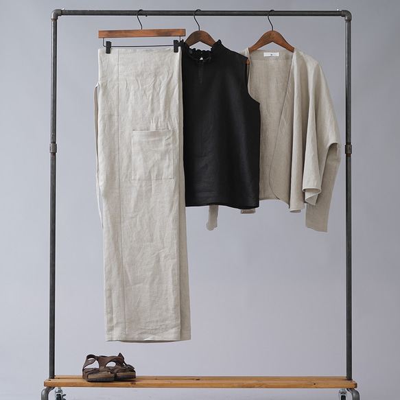 【見習い製作品】中厚リネン タイパンツ linen wide pants/亜麻ナチュラル b021a-amn2 8枚目の画像