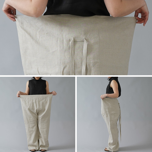 【見習い製作品】中厚リネン タイパンツ linen wide pants/亜麻ナチュラル b021a-amn2 9枚目の画像