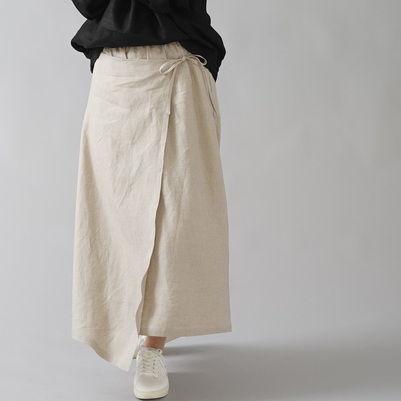 【wafu】やや薄手 リネンラップ風スカート 重ね巻スカート ロングスカート /亜麻ナチュラル s007a-amn1 3枚目の画像