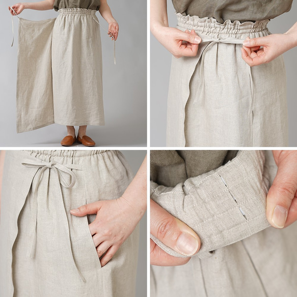 【wafu】やや薄手 リネンラップ風スカート 重ね巻スカート ロングスカート /亜麻ナチュラル s007a-amn1 10枚目の画像