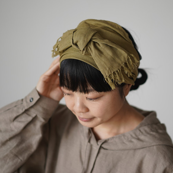 【wafu】微細流蘇髮帶亞麻頭巾頭巾/亞麻自然色z024a-amn1*k 第7張的照片