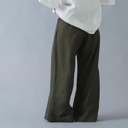 [wafu簡介]中厚亞麻寬大的休閒褲，腰圍鬆緊，無口袋/卡其色b015d-khk2 第7張的照片