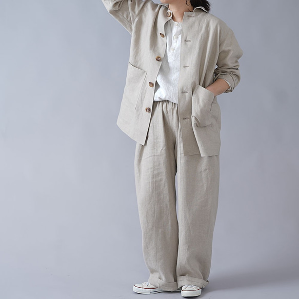 [M] [wafu] 男女通用中厚亞麻工作服色織工作夾克/亞麻本色 h031c-amn2-M 第6張的照片