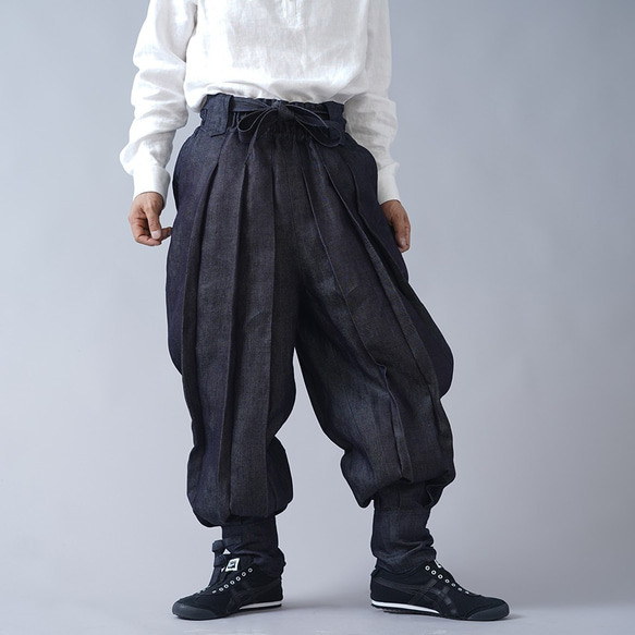 wafu】岡山リネンデニム linen ninja japan 忍者パンツ/ダーク wafu】岡山リネンデニム linen ninja japan 忍者パンツ/ダーク