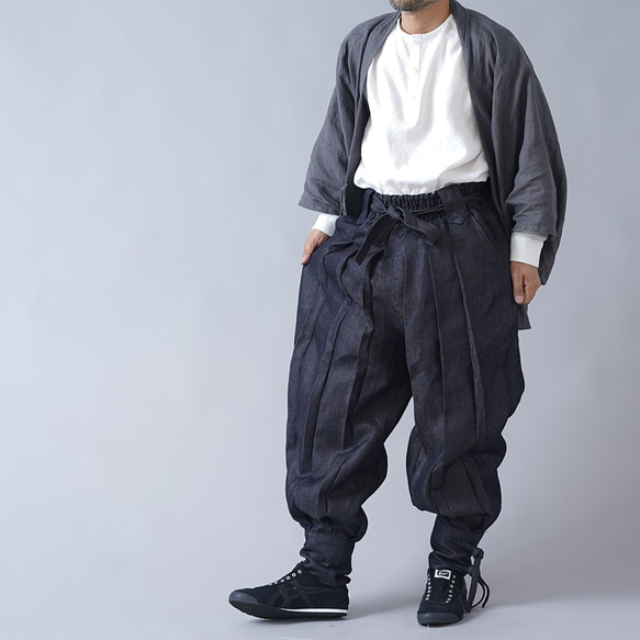 【wafu】岡山リネンデニム linen ninja japan 忍者パンツ/ダークインディゴ b005c-din3 6枚目の画像