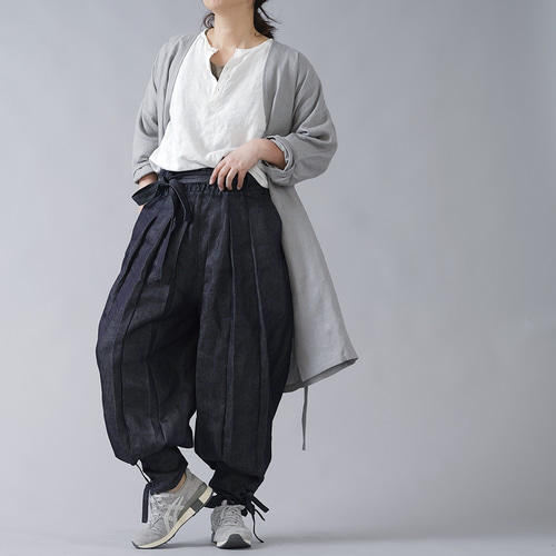 wafu】岡山リネンデニム linen ninja japan 忍者パンツ/ダーク