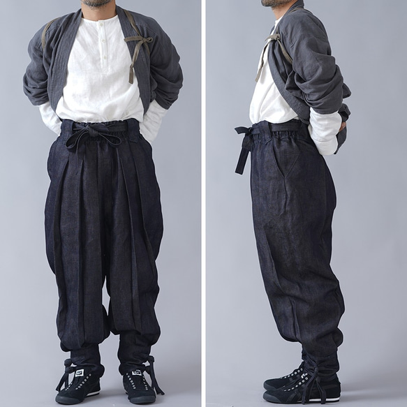 【wafu】岡山リネンデニム linen ninja japan 忍者パンツ/ダークインディゴ b005c-din3 4枚目の画像