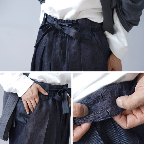 wafu】岡山リネンデニム linen ninja japan 忍者パンツ/ダーク