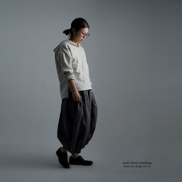 【Wafu】亞麻含保濕成分山茶油亞麻Parker Stepped hem/Heather beige t002j-mbe2 第4張的照片