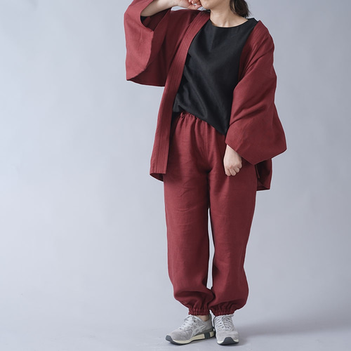 wafu】リネンもんぺ 中厚リネン ヨガ スポーツウェアにも/蘇芳（すおう