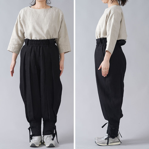 ハンドメイド❣️リネン100%ブラック もんぺパンツ ハンドメイド❣️リネン100%ブラック もんぺパンツ ハンドメイド