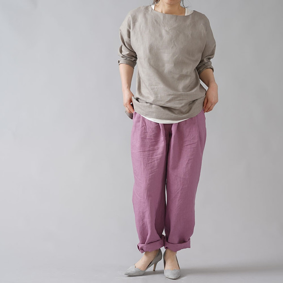 [Wafu] 超高密度亞麻 2 褶球褲 Unisex 微薄 60th / 淡紫色 b010i-fji1 第6張的照片