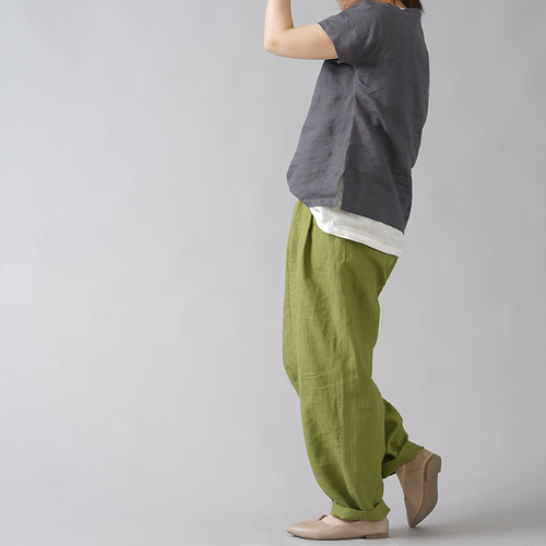 wafu】超高密度リネン 2タック ボールパンツ 男女兼用 やや薄地