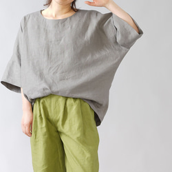 [wafu] 亞麻大 T 袖袖口寬鬆束腰外衣稍薄布料 40 支/暗色 (nibi-iro) t041d-nib1 第1張的照片