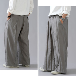 【Mサイズ】【wafu】男女兼用 リネン100％ プリーツパンツ ベルト付 やや薄地/にびいろ b005g-nib1 2枚目の画像