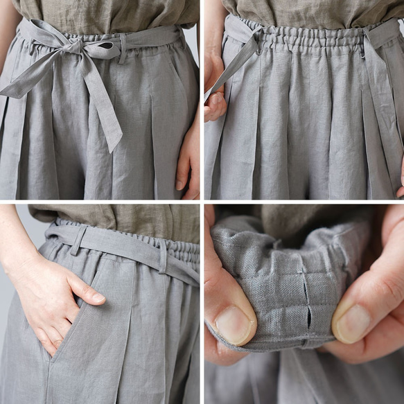 【Sサイズ】【wafu】男女兼用 リネン100％ プリーツパンツ ベルト付 やや薄地 にびいろ b005g-nib1 10枚目の画像