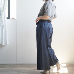 【Mサイズ】【wafu】男女兼用 リネン100％ プリーツパンツ ベルト付 やや薄地 とめこん b005g-tmk1 8枚目の画像