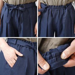 【Mサイズ】【wafu】男女兼用 リネン100％ プリーツパンツ ベルト付 やや薄地 とめこん b005g-tmk1 10枚目の画像