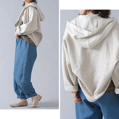 wafuリネン ♡ フードボレロ ／ 亜麻ナチュラル ♡ 美品 ♪ wafuリネン ♡ フードボレロ ／ 亜麻ナチュラル ♡ 美品