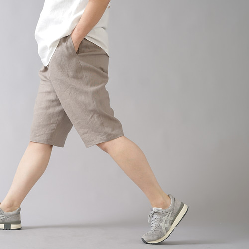wafu】リネン ショート パンツ ハーフパンツ ウエストゴム 膝丈