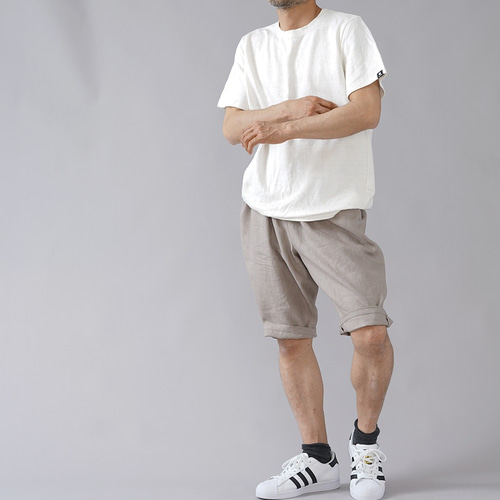 wafu】リネン ショート パンツ ハーフパンツ ウエストゴム 膝丈