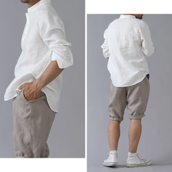 [M 尺寸][wafu] 亞麻立領襯衫男女通用袖口袖子中等重量面料 / 白色 t038g-wt2 第2張的照片