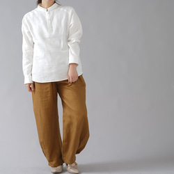 [M 尺寸][wafu] 亞麻立領襯衫男女通用袖口袖子中等重量面料 / 白色 t038g-wt2 第8張的照片