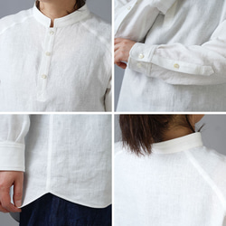 [M 尺寸][wafu] 亞麻立領襯衫男女通用袖口袖子中等重量面料 / 白色 t038g-wt2 第10張的照片