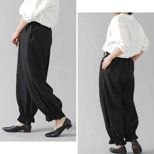 wafu】裾ギュンリネンパンツ 裾がすぼまってるパンツ 男女兼用 wafu】裾ギュンリネンパンツ 裾がすぼまってるパンツ 男女兼用
