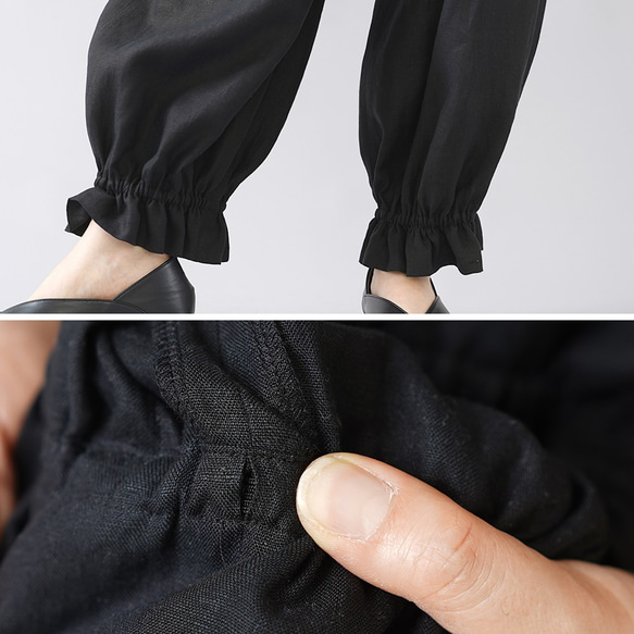 [wafu] 亞麻下擺褲，錐形下擺褲，男女通用，稍薄/黑色 b006f-bck1 第10張的照片