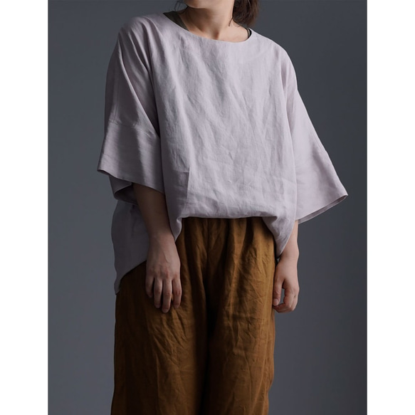 【wafu】Oversized T-shirt リネンビッグT チュニック/灰桜 はいざくら t041f-hzk1 1枚目の画像