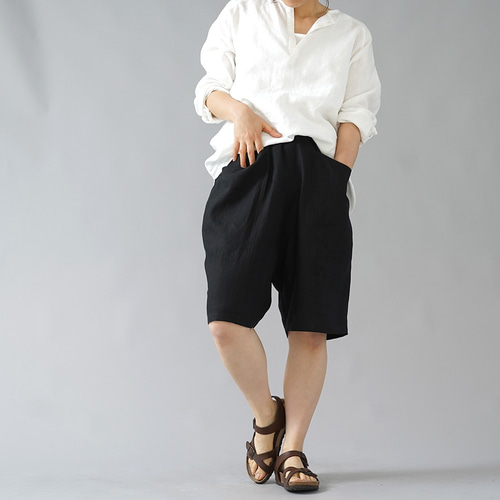 wafu】ポケットについつい手を入れたくなるやつ。リネンハーフパンツ