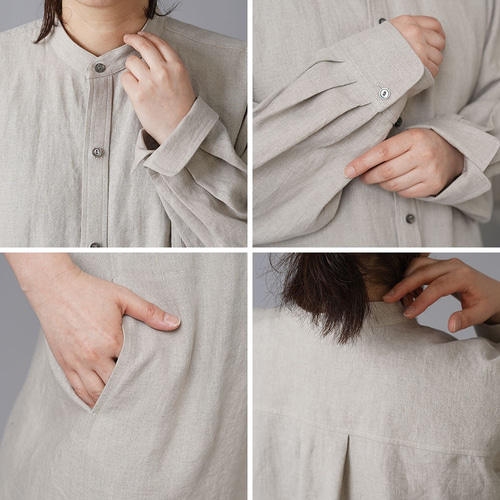 wafu】リネン オーバーシャツ メンズライク シャツ ダブルカフス やや