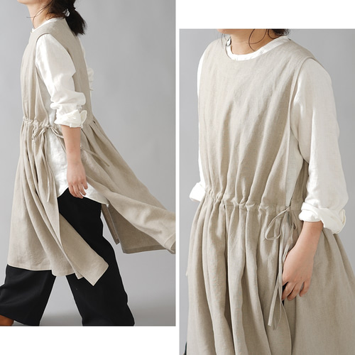 リネン両サイド開きギャザーエプロンドレス リネン両サイド開きギャザーエプロンドレス | 卸売