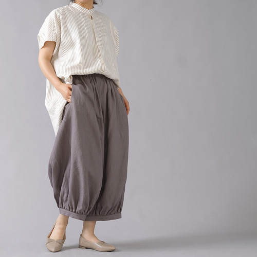 wafu]超高密度亞麻阿拉丁球褲，略薄，第60支/棕鼠b005j-cnz1 褲裙・寬 