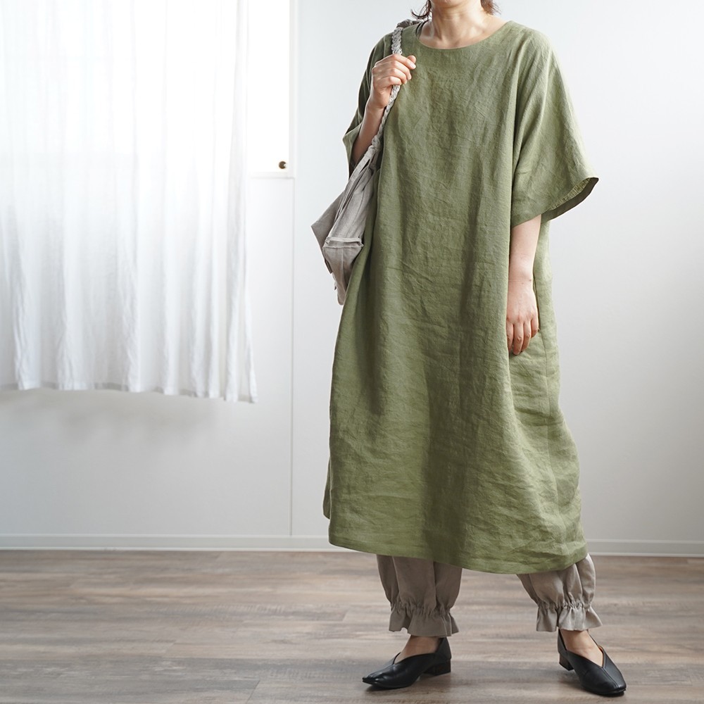 花柄♡リネン♡ワンピース ♡オリーブグリーン♡ SOU-SOU♡和柄