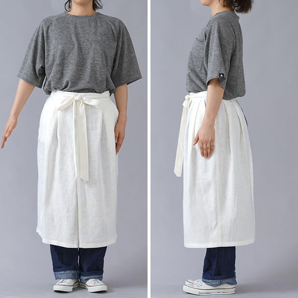 [Wafu] 耐用亞麻帆布折疊沙龍圍裙 / 米白色 z001p-owh2 第4張的照片