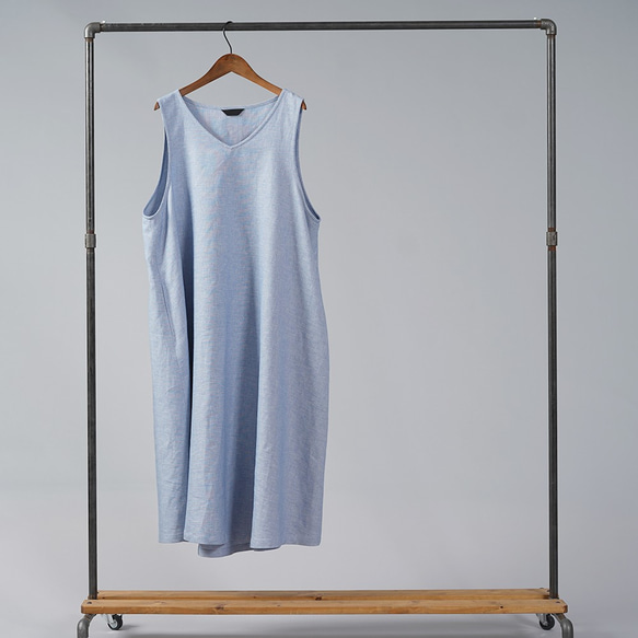 【見習製作品】ハーフリネン ジャンパースカート ワンピース #training/ブルー a037d-blu2*k 6枚目の画像