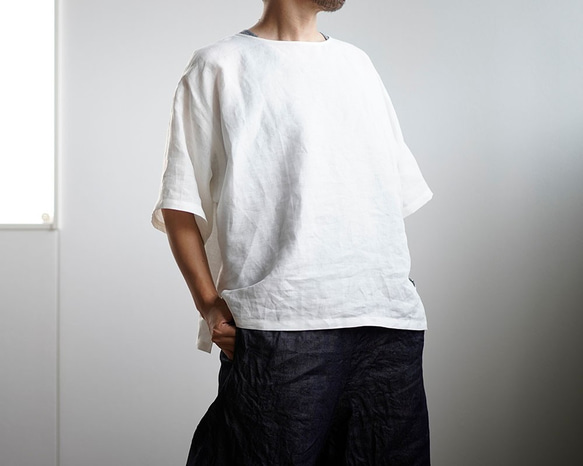 【見習い製作品】リネン100% ビッグシルエット ゆるTシャツ #training /ホワイト t050c-wht1*k 1枚目の画像