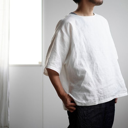 【見習い製作品】リネン100% ビッグシルエット ゆるTシャツ #training /ホワイト t050c-wht1*k 4枚目の画像