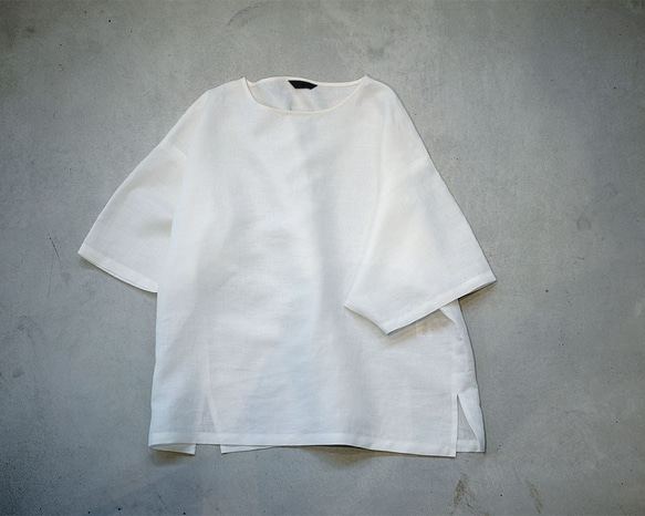 【見習い製作品】リネン100% ビッグシルエット ゆるTシャツ #training /ホワイト t050c-wht1*k 6枚目の画像