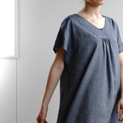 < wafu > 亞麻洋裝 短袖 #training/藍 a013n-ind1 第2張的照片