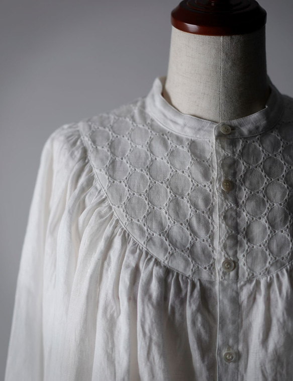 【wafu】Lola （ロラ） Embroidered linen shirt/ t014c-wht1 1枚目の画像