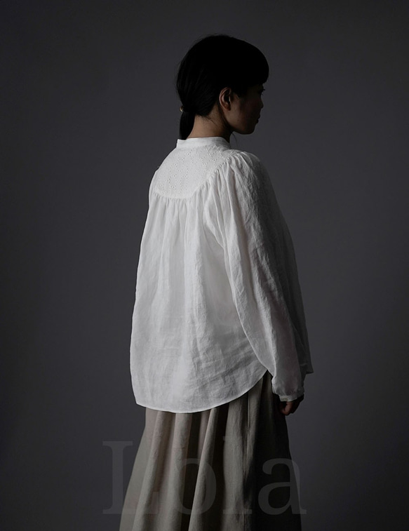 【wafu】Lola （ロラ） Embroidered linen shirt/ t014c-wht1 9枚目の画像