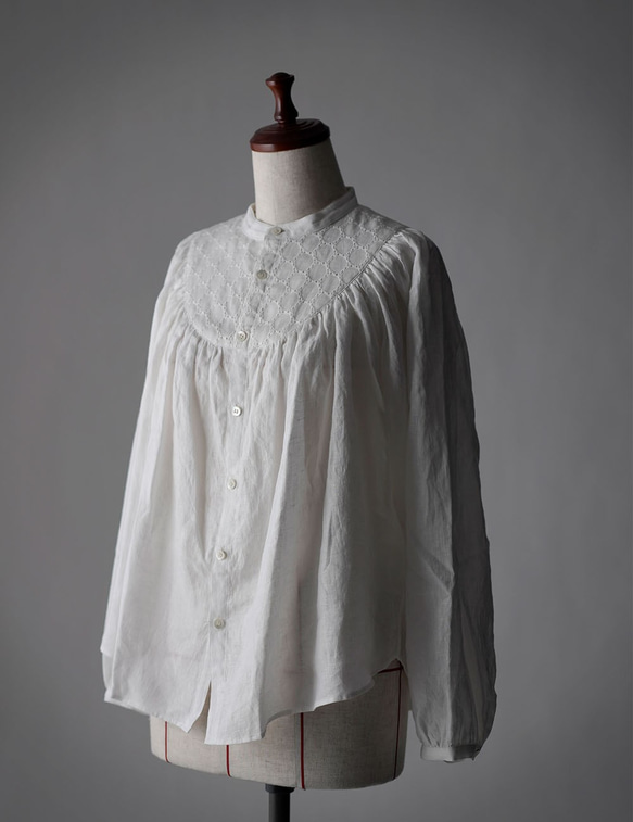 【wafu】Lola （ロラ） Embroidered linen shirt/ t014c-wht1 10枚目の画像